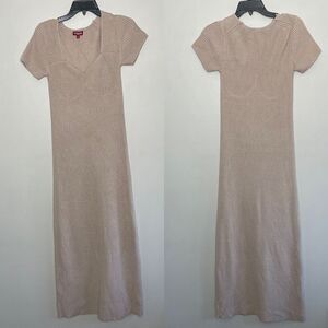 STAUD Dress Womens Medium Beige Camden Sweater Maxi Sweetheart Neckline